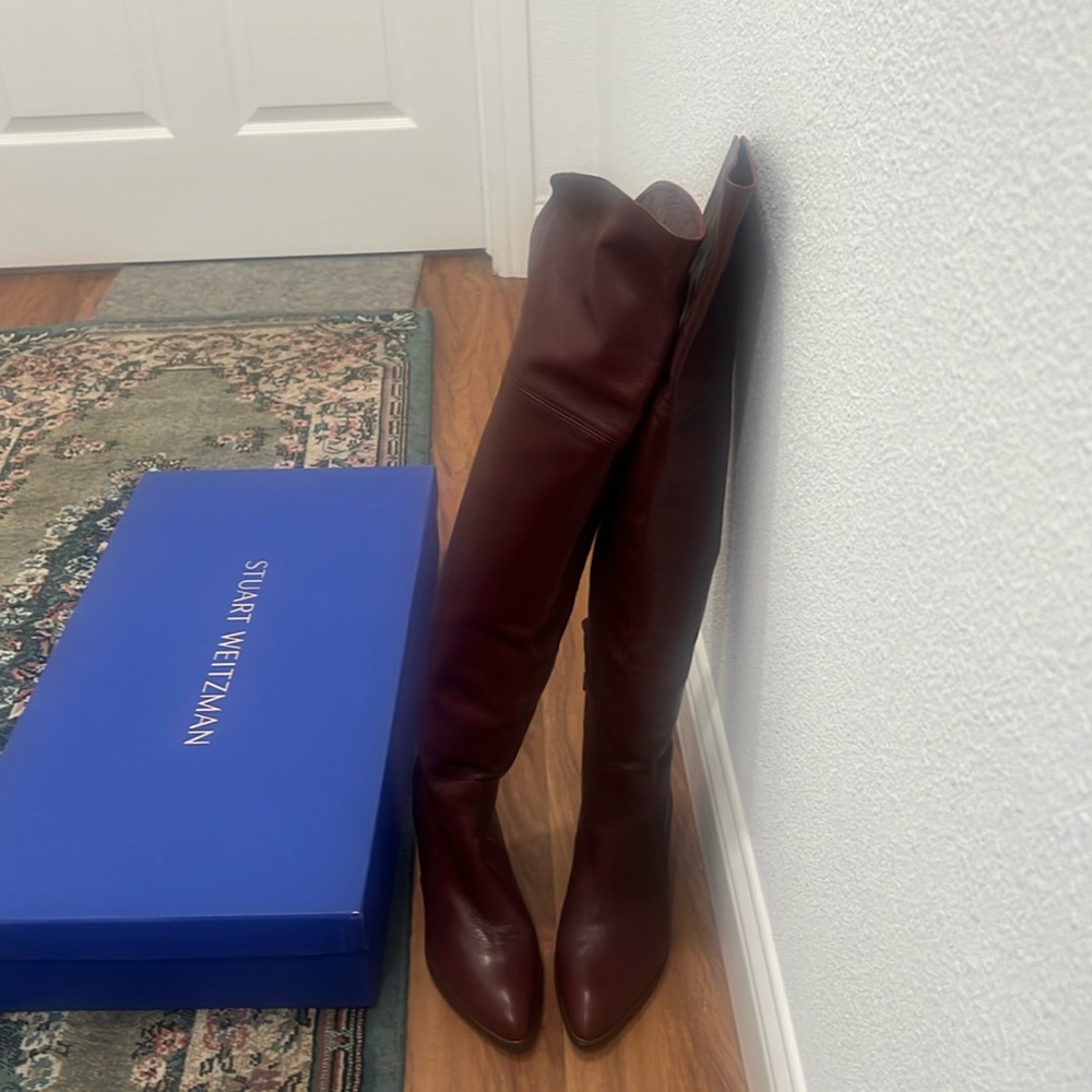 Stuart Weitzman Over-the-Knee Leather Boots in Deep Burgundy